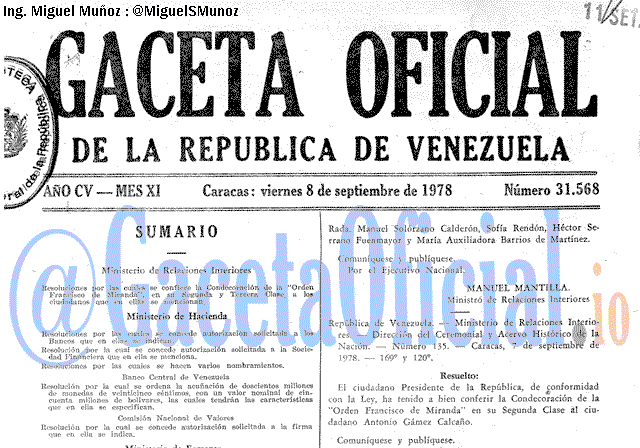 Gaceta Oficial 31568 del 8 Septiembre 1978