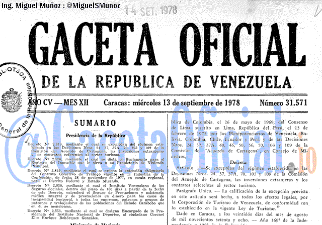 Gaceta Oficial 31571 del 13 Septiembre 1978