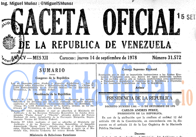 Gaceta Oficial 31572 del 14 Septiembre 1978