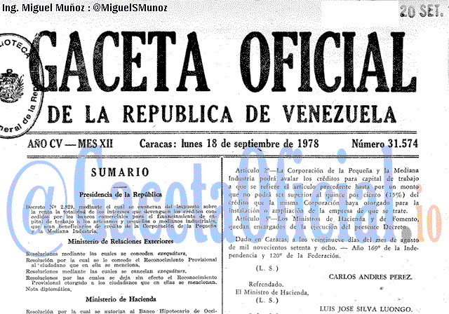 Gaceta Oficial 31574 del 18 Septiembre 1978
