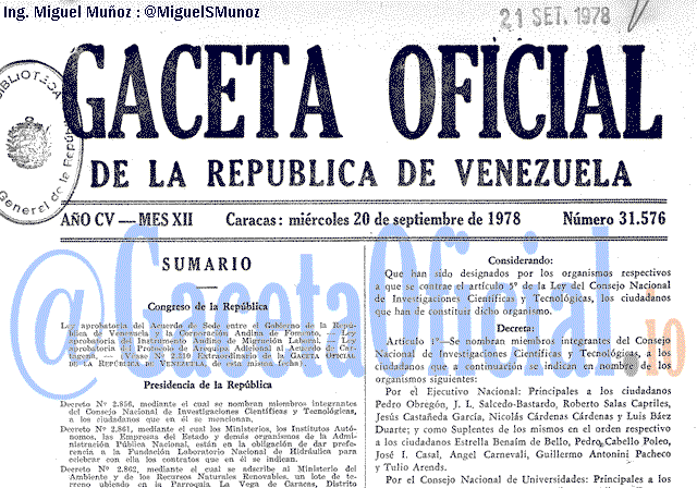 Gaceta Oficial 31576 del 20 Septiembre 1978