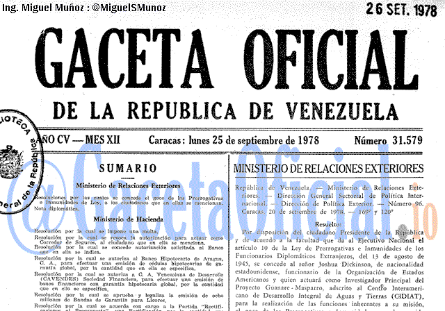 Gaceta Oficial 31579 del 25 Septiembre 1978