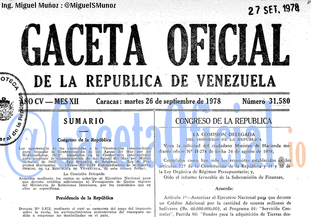 Gaceta Oficial 31580 del 26 Septiembre 1978