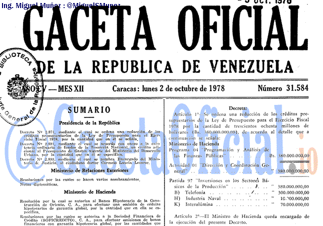 Gaceta Oficial 31584 del 2 Octubre 1978