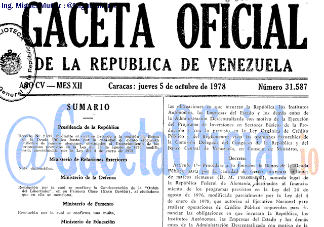 Gaceta Oficial 31587 del 5 Octubre 1978