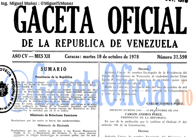 Gaceta Oficial 31590 del 10 Octubre 1978