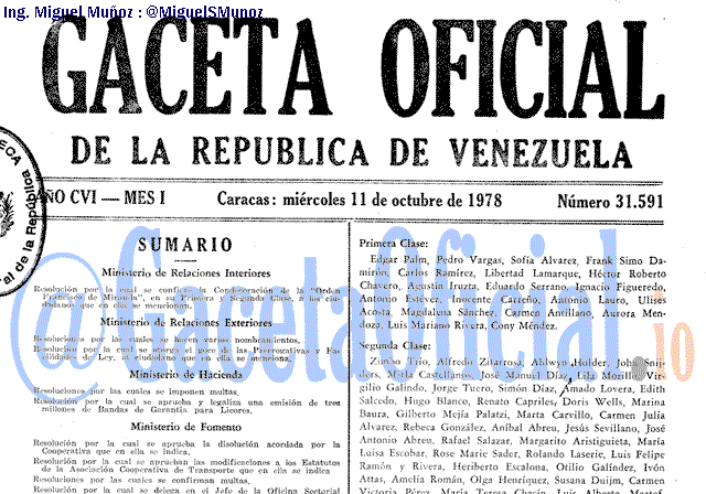 Gaceta Oficial 31591 del 11 Octubre 1978