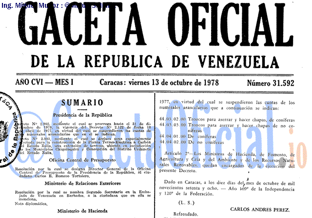 Gaceta Oficial 31592 del 13 Octubre 1978