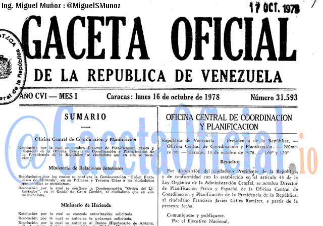 Gaceta Oficial 31593 del 16 Octubre 1978