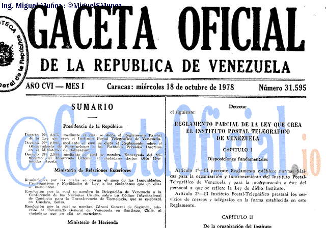 Gaceta Oficial 31595 del 18 Octubre 1978