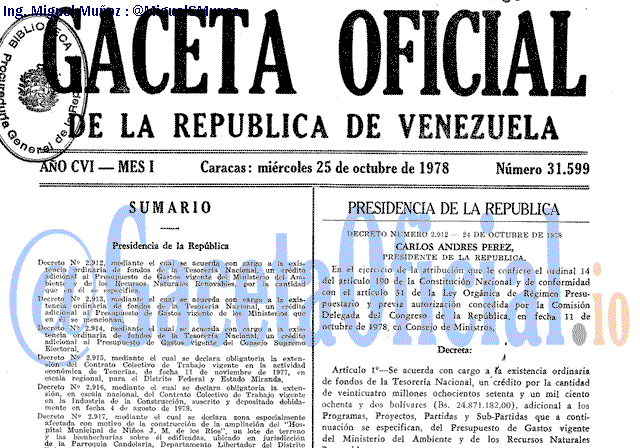 Gaceta Oficial 31599 del 25 Octubre 1978