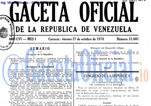 Gaceta Oficial 31601 del 27 Octubre 1978
