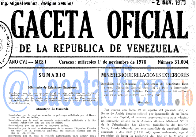 Gaceta Oficial 31604 del 1 Noviembre 1978