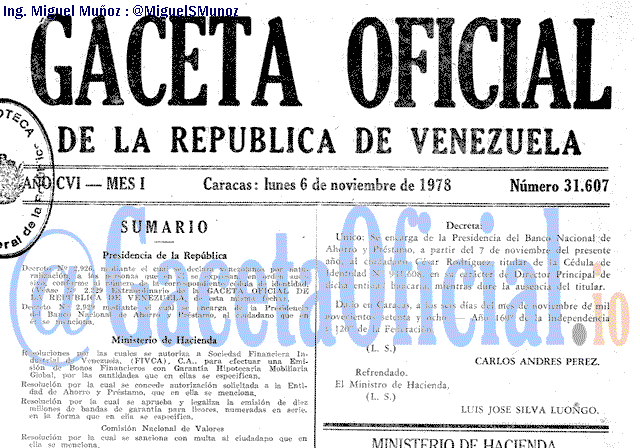 Gaceta Oficial 31607 del 6 Noviembre 1978