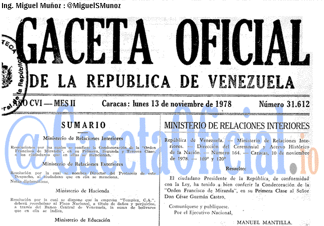 Gaceta Oficial 31612 del 13 Noviembre 1978
