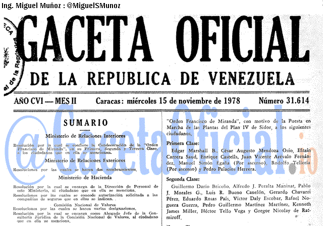 Gaceta Oficial 31614 del 15 Noviembre 1978