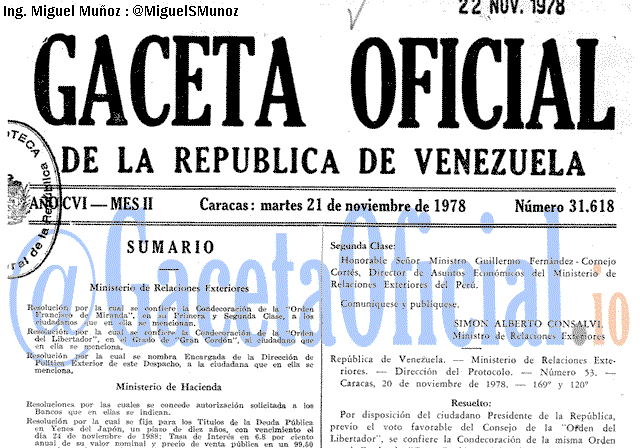 Gaceta Oficial 31618 del 21 Noviembre 1978