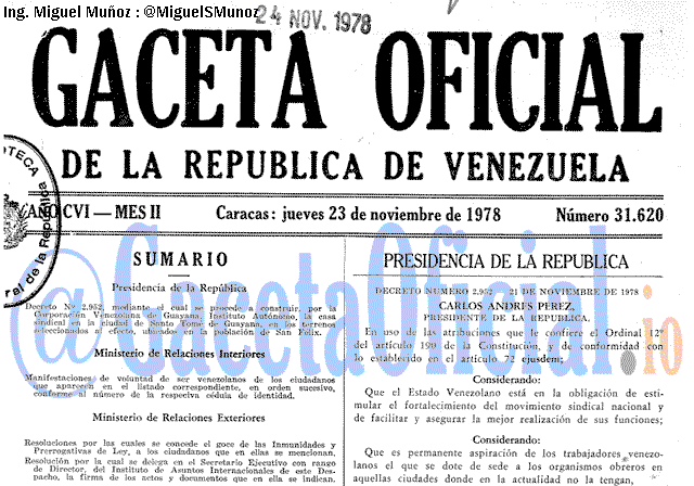Gaceta Oficial 31620 del 23 Noviembre 1978