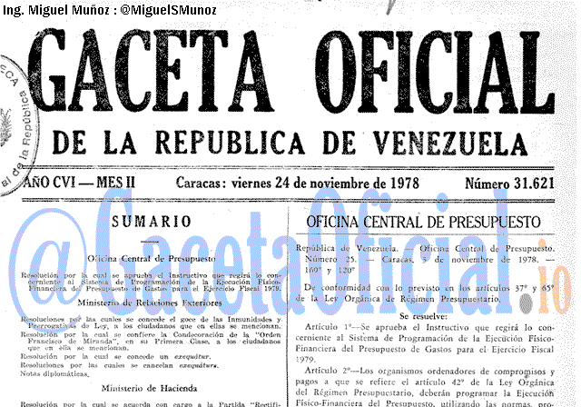 Gaceta Oficial 31621 del 24 Noviembre 1978