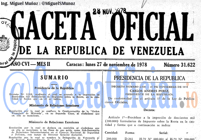 Gaceta Oficial 31622 del 27 Noviembre 1978