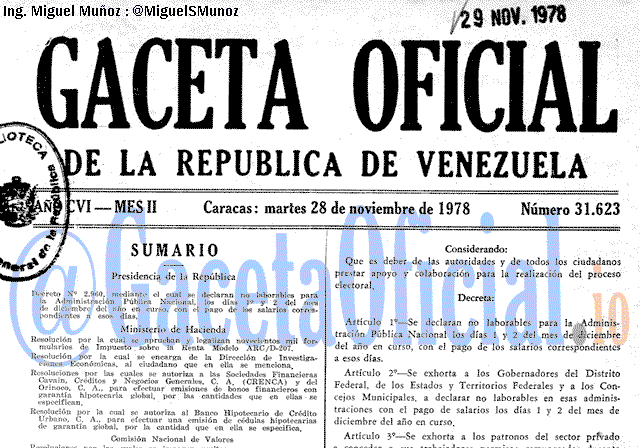Gaceta Oficial 31623 del 28 Noviembre 1978