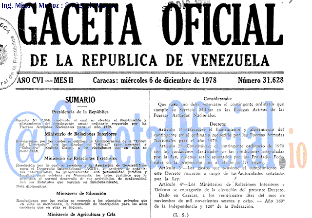 Gaceta Oficial 31628 del 6 Diciembre 1978