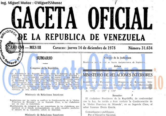 Gaceta Oficial 31634 del 14 Diciembre 1978