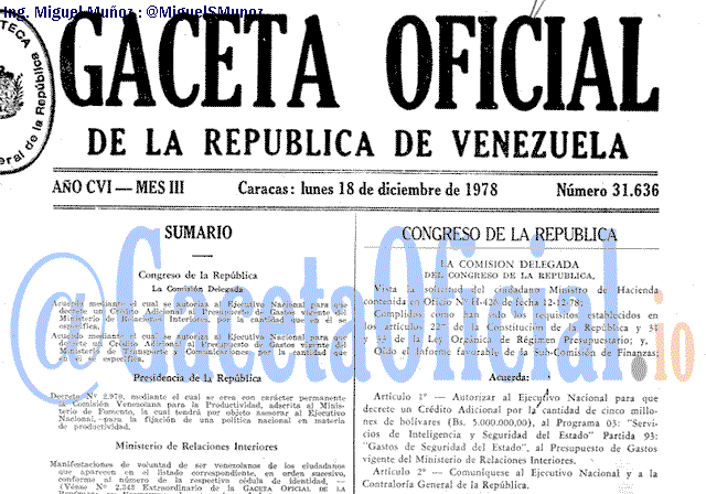 Gaceta Oficial 31636 del 18 Diciembre 1978