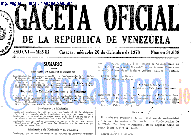 Gaceta Oficial 31638 del 20 Diciembre 1978