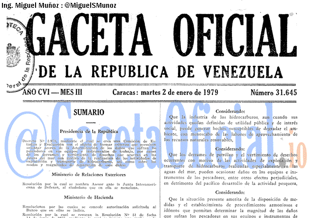 Gaceta Oficial 31645 del 2 Enero 1979