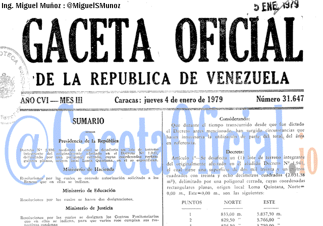 Gaceta Oficial 31647 del 4 Enero 1979