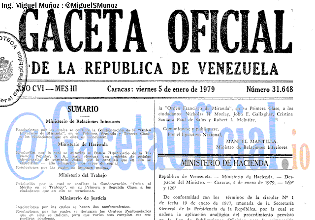 Gaceta Oficial 31648 del 5 Enero 1979