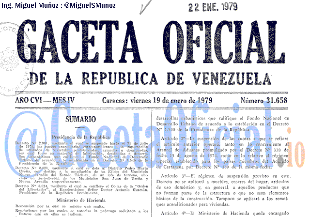 Gaceta Oficial 31658 del 19 Enero 1979