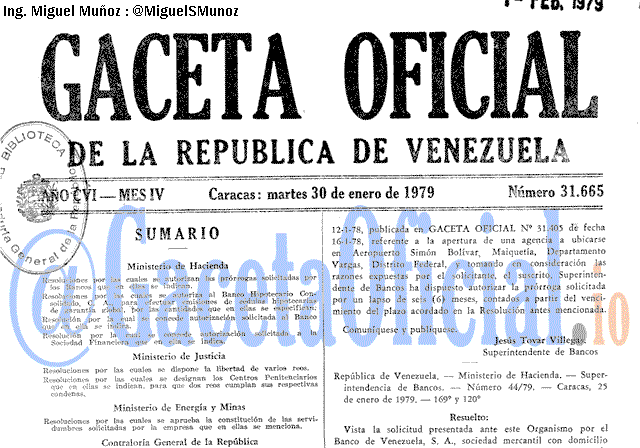 Gaceta Oficial 31665 del 30 Enero 1979