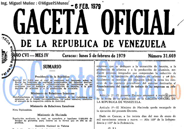 Gaceta Oficial 31669 del 5 Febrero 1979