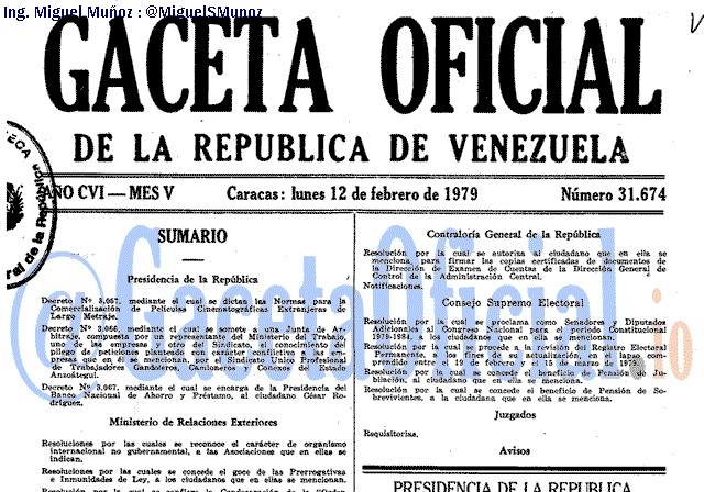 Gaceta Oficial 31674 del 12 Febrero 1979