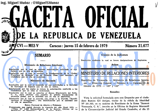 Gaceta Oficial 31677 del 15 Febrero 1979