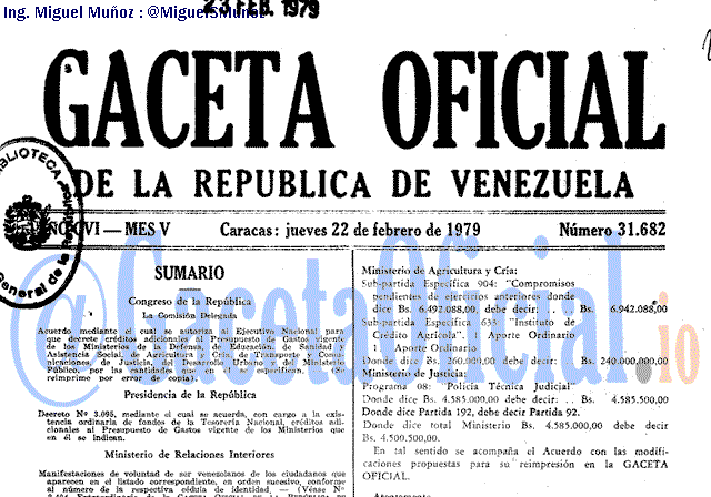 Gaceta Oficial 31682 del 22 Febrero 1979