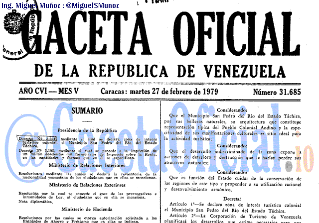 Gaceta Oficial 31685 del 27 Febrero 1979