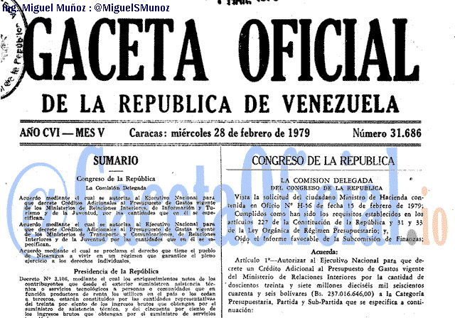 Gaceta Oficial 31686 del 28 Febrero 1979