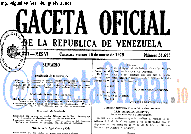 Gaceta Oficial 31698 del 16 Marzo 1979