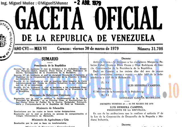Gaceta Oficial 31708 del 30 Marzo 1979