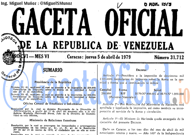 Gaceta Oficial 31712 del 5 Abril 1979