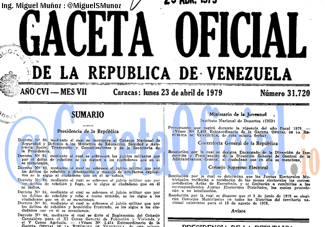 Gaceta Oficial 31720 del 23 Abril 1979