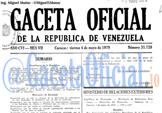 Gaceta Oficial 31728 del 4 Mayo 1979
