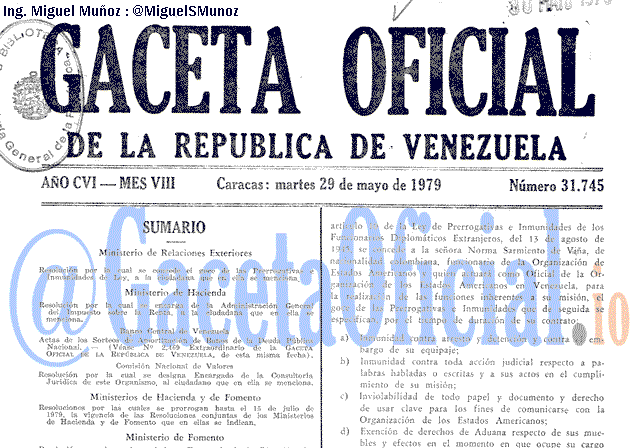 Gaceta Oficial 31745 del 29 Mayo 1979