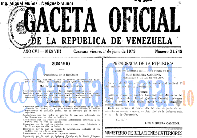 Gaceta Oficial 31748 del 1 Junio 1979