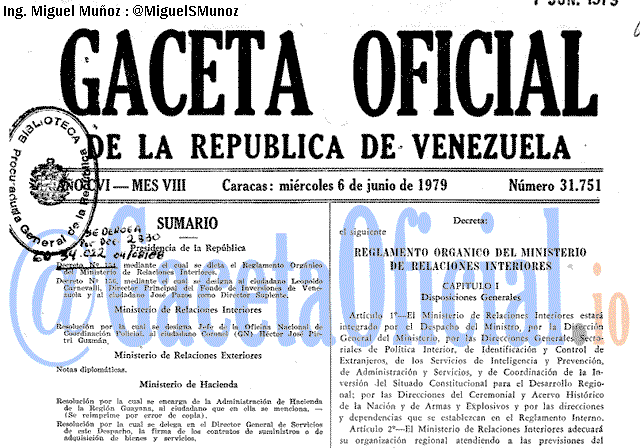 Gaceta Oficial 31751 del 6 Junio 1979