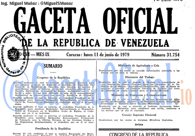 Gaceta Oficial 31754 del 11 Junio 1979