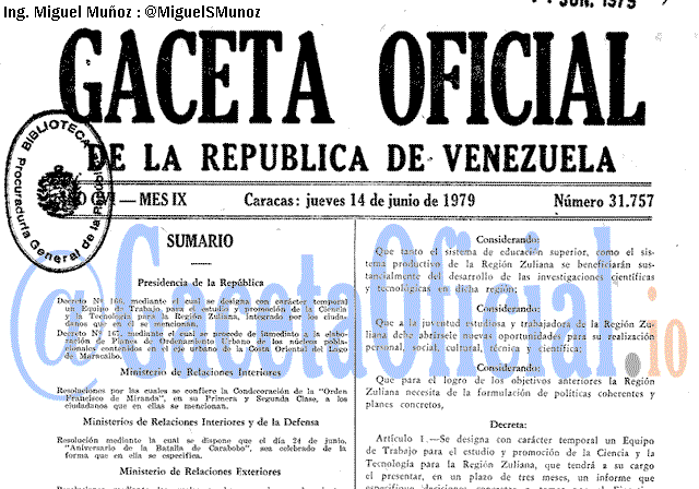 Gaceta Oficial 31757 del 14 Junio 1979